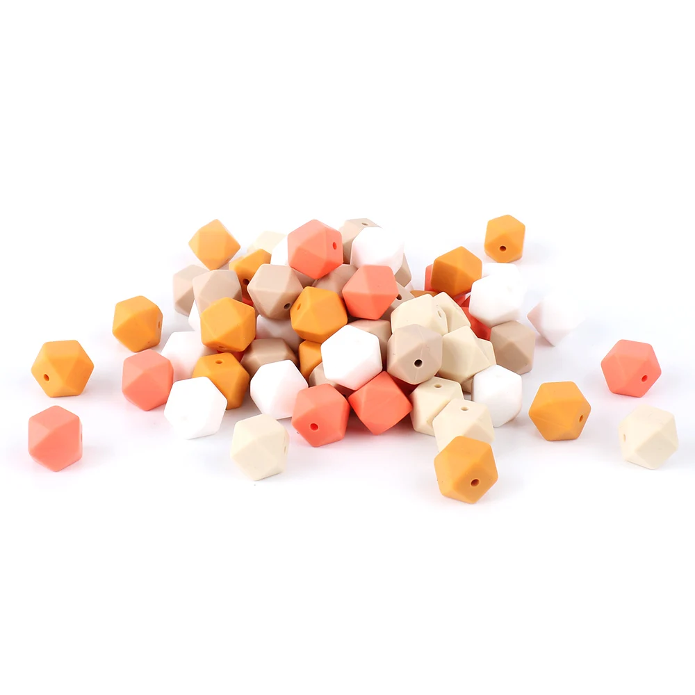 Mix Color 5 10 шт. 14 мм Мини шестигранные силиконовые бусины Детские трофеи пищевой класс кормящих силиконовые бусины-прорезыватели ожерелье соска цепь аксессуар - Цвет: Mix Color 5