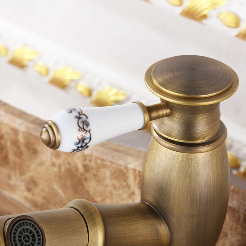 Античный латунный выдвижной смеситель для раковины домашний горячей/холодной