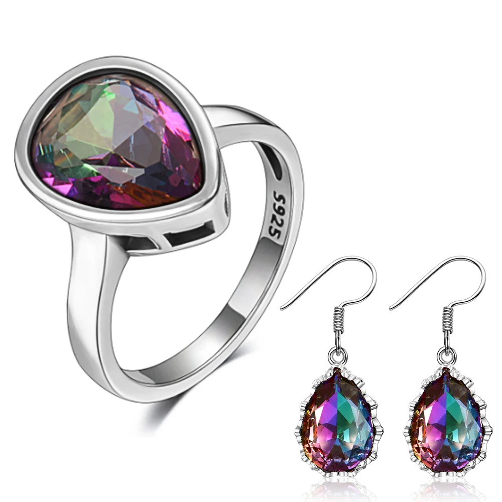 

Top Quality 925 Sterling Silver Jewelry Sets Rainbow Topaz Rings Earrings Jewelry Set For Women Fashion Fine Jewelry Wholesale