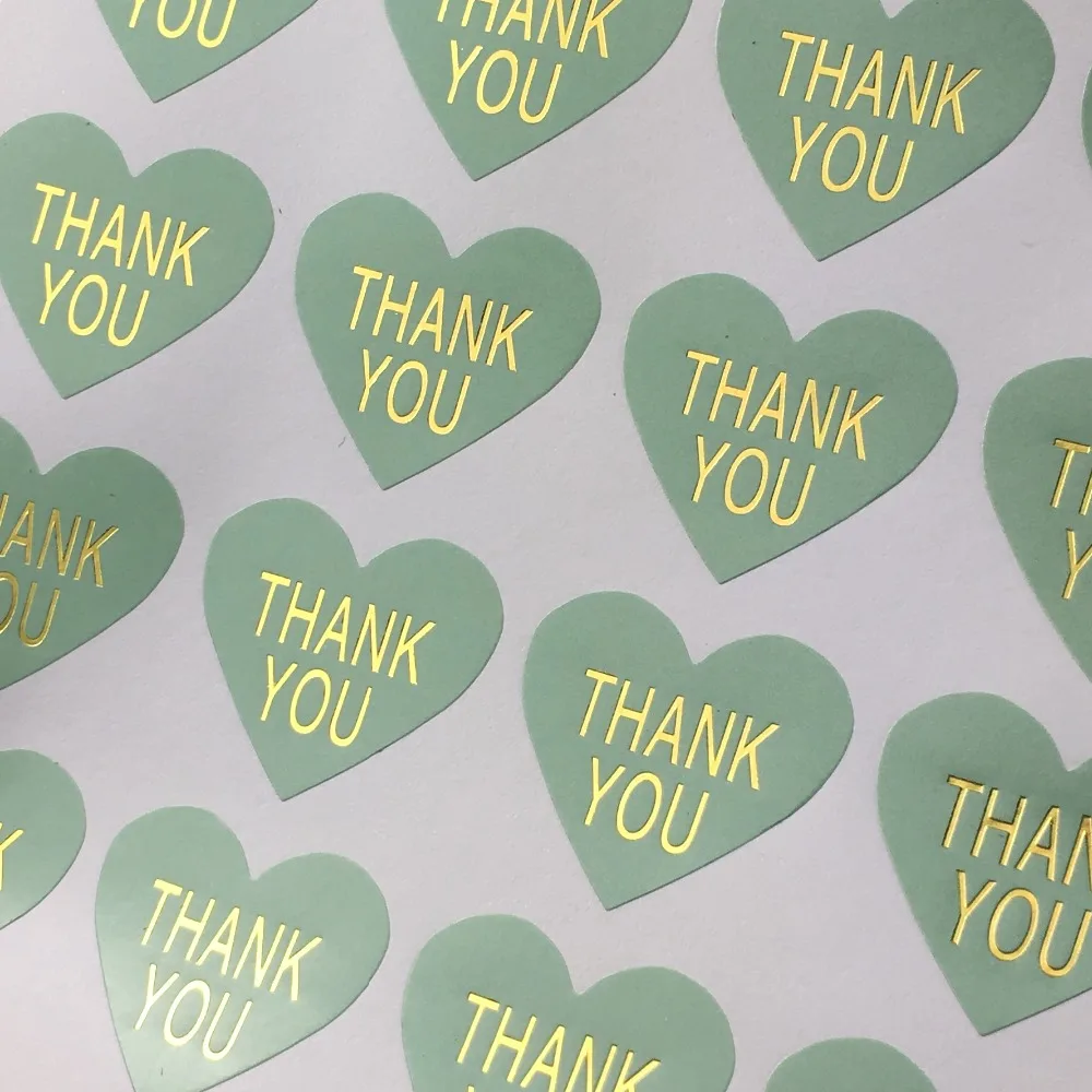 2000Pcs Mint Green Heart Shape Hot Stamping Sticker Labels Printed With Handmade Love and Thank You Self Adhesive Stickers | Канцтовары