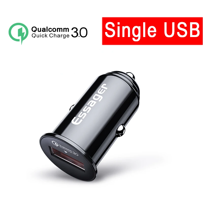 Single USB Black Essager Quick Charge 4,0 3,0 USB Автомобильное зарядное устройство для samsung iPhone Xiaomi huawei QC 4,0 3,0 PD Быстрая зарядка зарядное устройство для мобильного телефона - Тип штекера: Single USB Black
