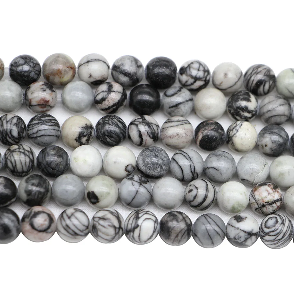 

1 strand/lot 4/6/8/10 12 mm Natural Black Network Zebra Stripes Bead Stone Loose Spacer Beads For DIY Jewelry Making Bracelet