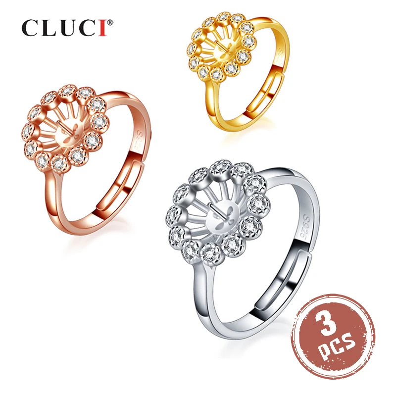 CLUCI 3 шт. кольцо из стерлингового серебра 925 пробы с цветком для ювелирных изделий