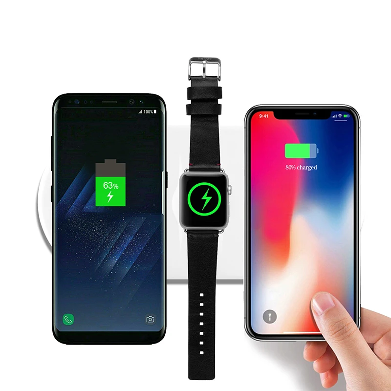 Универсальное беспроводное зарядное устройство 3 в 1 для iPhone Samsung Qi быстрая