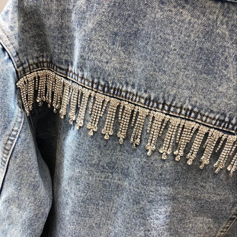 SexeMara/Модная Новинка джинсовая куртка с потертыми краями и стразами Бесплатная