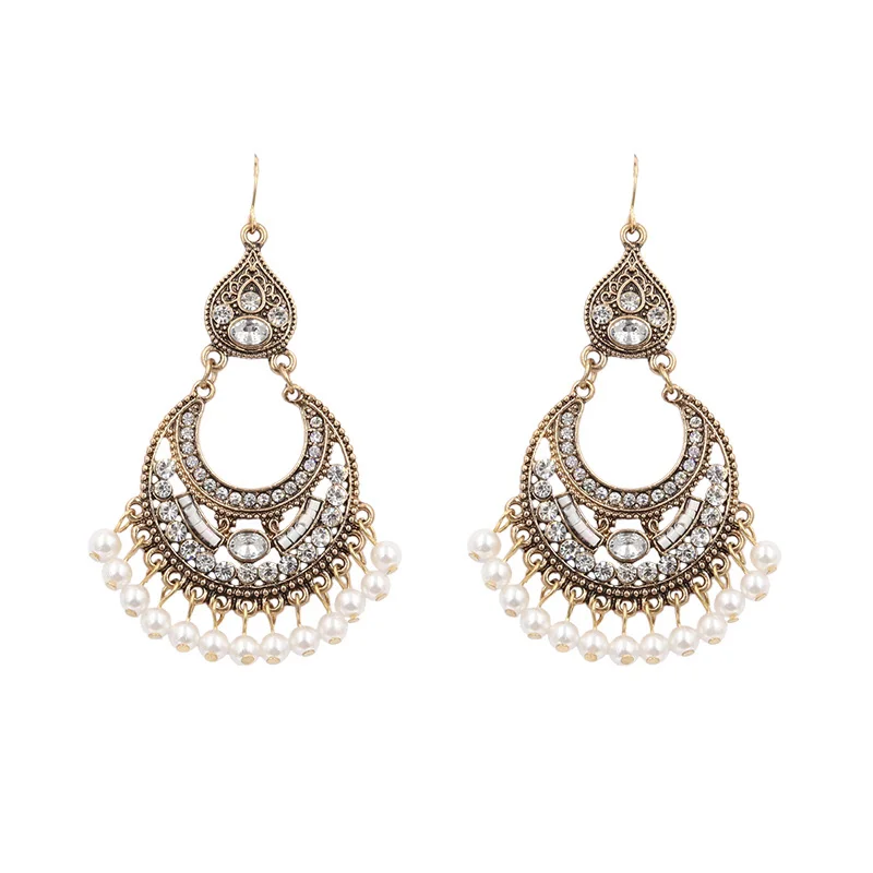 Antique gold earring STRATHSPEY Роскошные винтажные кисточкой Античное золото большие перламутровые серьги из горного хрусталя Bijoux boucles d'oreuilles Европа индийский благородный стиль - Окраска металла: Antique gold earring
