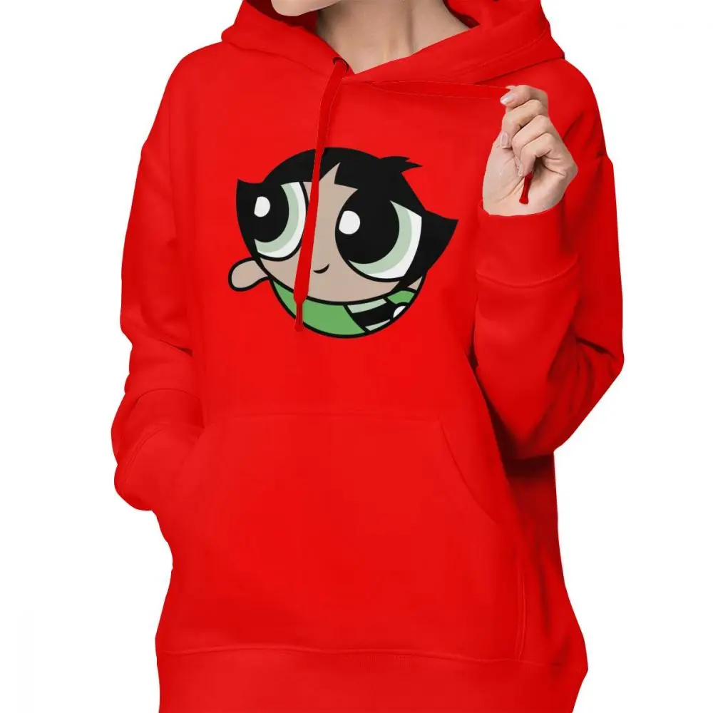 Powerpuff Толстовка Buttercup толстовки уличная одежда хлопковые толстовки женские напечатанные более размера Kawaii серый пуловер с длинным рукавом Толстовка - Цвет: Красный