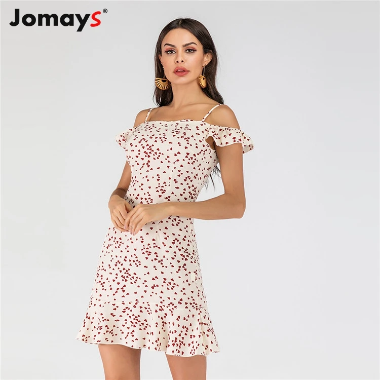 Jomays Summer Dress Vintage Floral Print Spaghetti Strap Ruffle Lady Women Mini Dresses Vacation Casual Clothes | Женская одежда