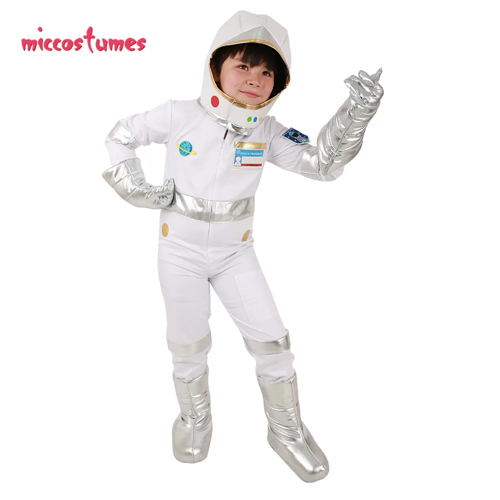 

Child White Astronaut Costume Halloween Boys Hood Jumpsuit Children Outfit