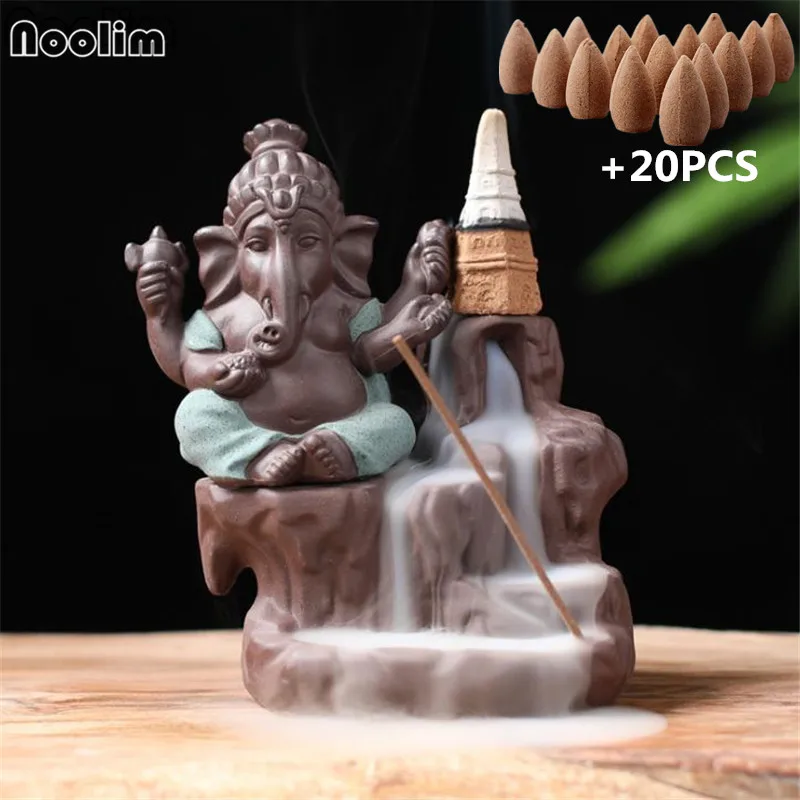 Green Sandalwood Ганеша Будда обратного потока ладан горелка творческий держатель для благовоний дзен буддистская горелка украшения дома и офиса+ 20 шт конусов - Цвет: Green Sandalwood