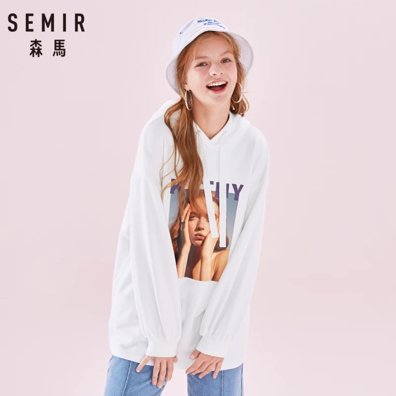 SEMIR Женская длинная Ретро портретная толстовка с капюшоном женская оверсайз