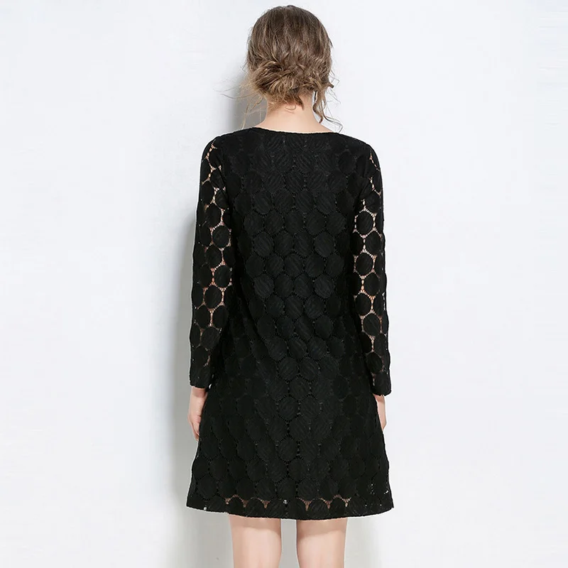Willstage плюс размеры 5XL кружево платье для женщин с длинным рукавом чёрный
