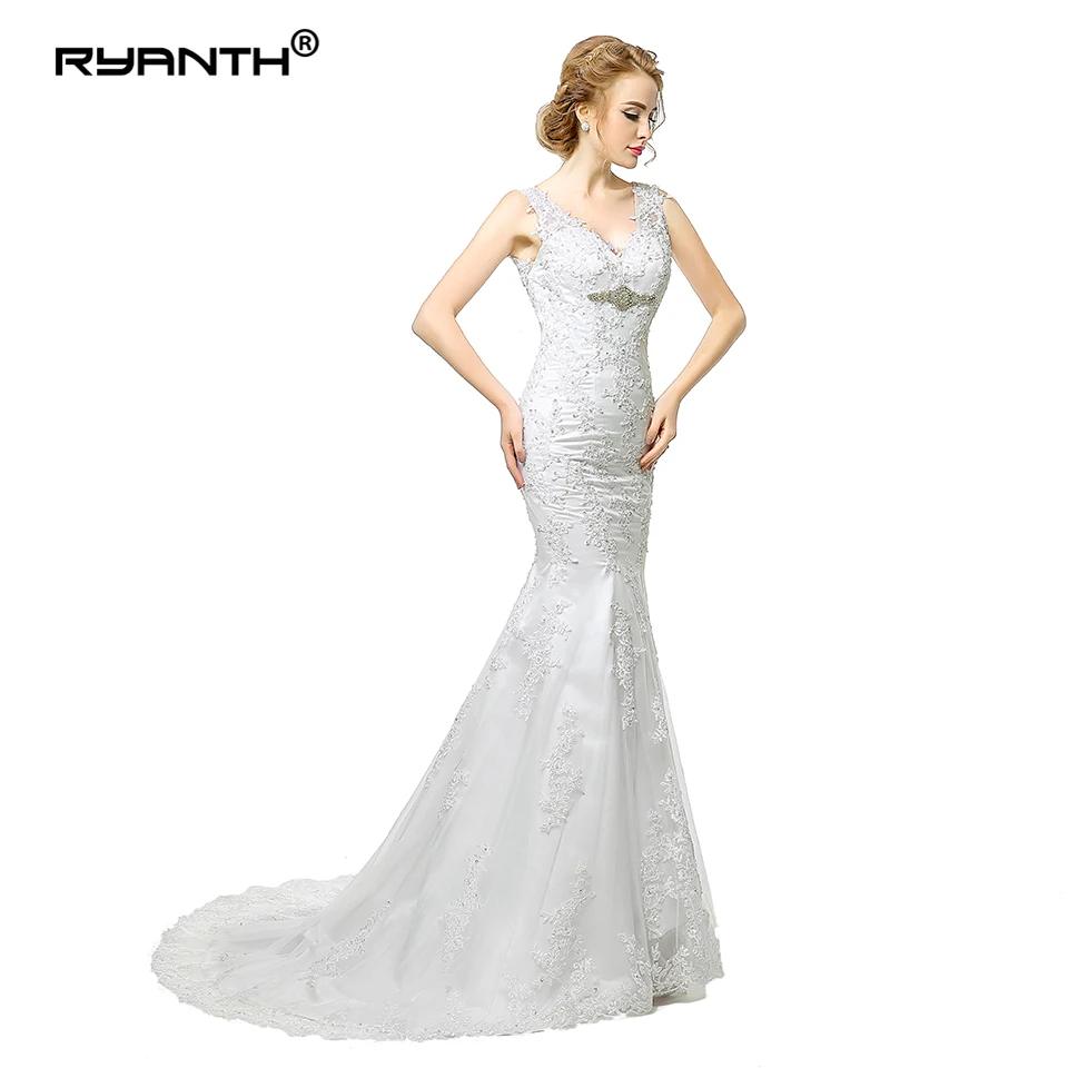 Недорогое свадебное платье Ryanth 2019 сексуальное кружевное с V-образным вырезом