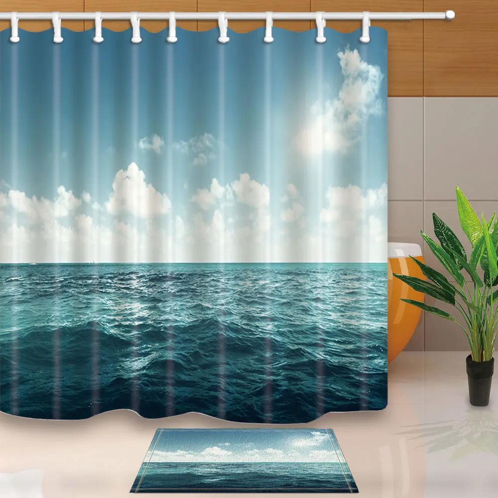 

Palm Tree Seaside Beach Shower Curtains Waterproof Moldproof Fabric Bathroom Curtain Bathroom Products for Home Decor with Hooks
