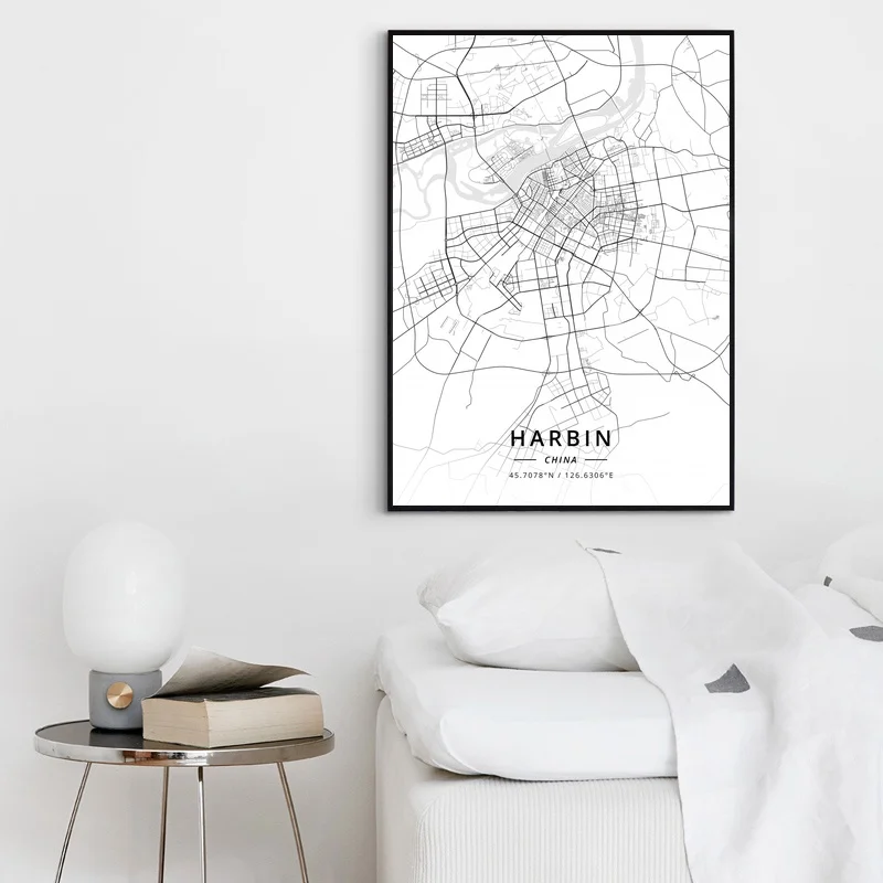 Harbin China Modern City Map Canvas Art Print Home Room Decor Poster | Дом и сад