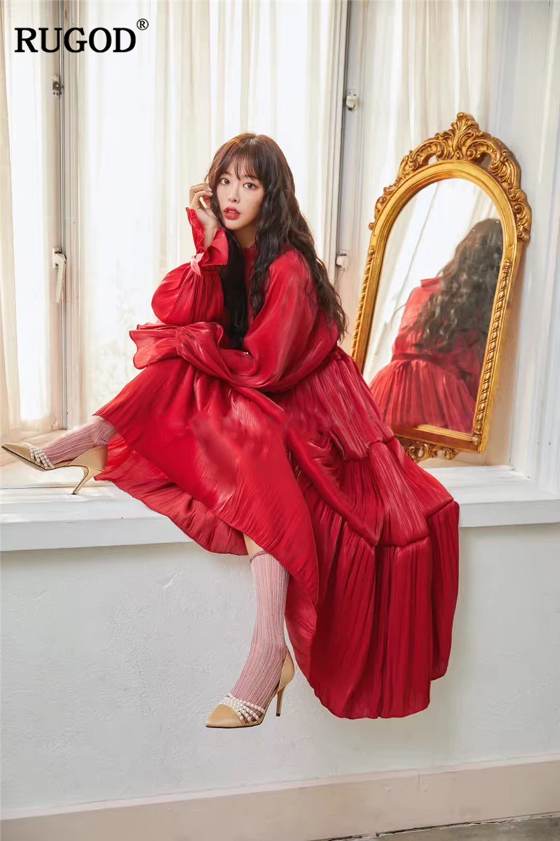 RUGOD 2019 новое поступление женское элегантное платье с круглым вырезом и длинными