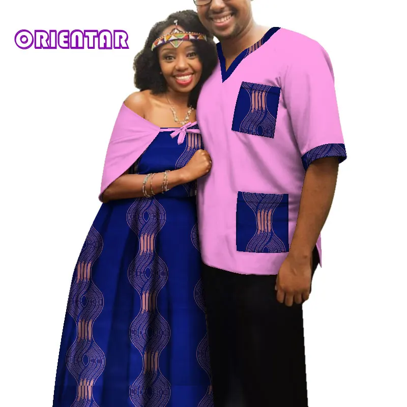 Traditional African Clothes for Couples Men Women African Print Long Dress Tops T Shirt Casual Ball Gown Lover Clothing WYQ181