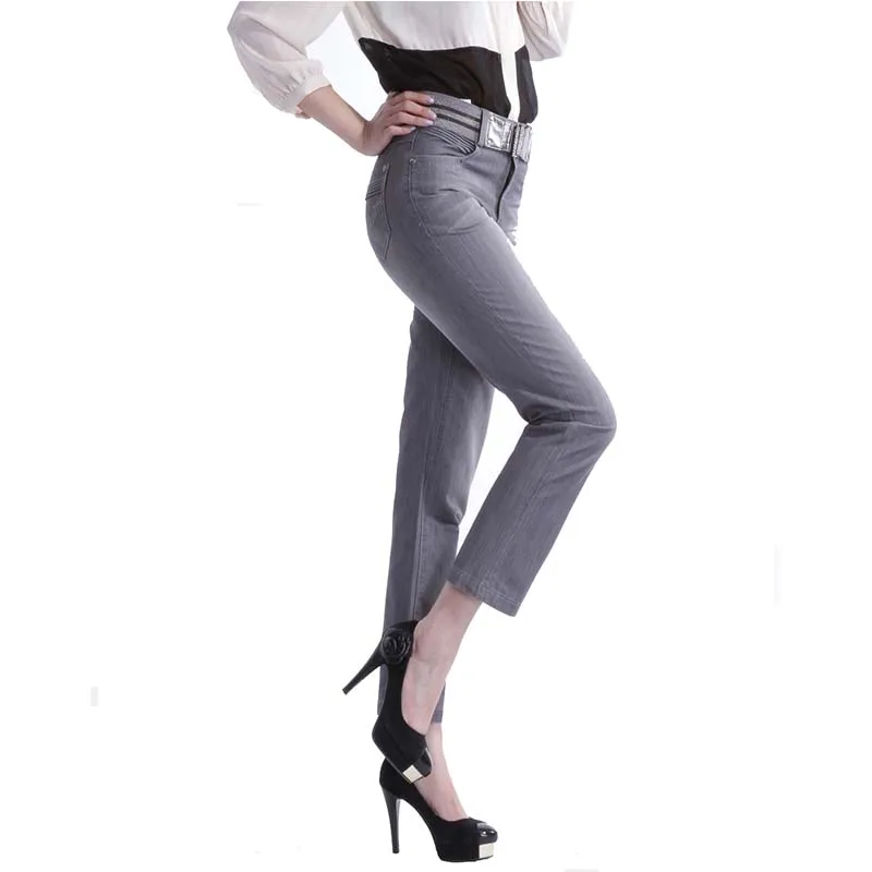 Baiyuan 2017 мода Женская Skinny Серый Дамы джинсы женские лодыжки длина брюки карандаш