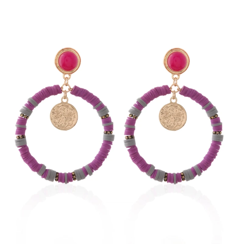 purple NeeFu WoFu глиняные серьги мягкие керамические серьги Национальный большой серьги ручной работы для женщин натуральный камень Brinco Ear Oorbellen - Окраска металла: purple