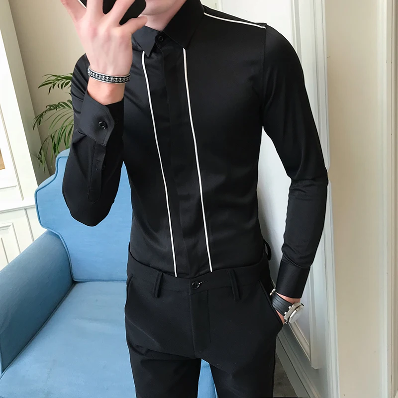 Высококачественная Простая мужская рубашка новая осенняя приталенная Мужская в