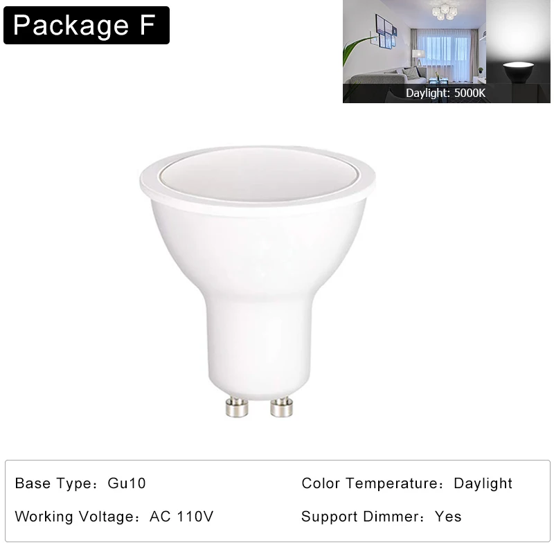 Package F Супер яркий GU10 MR16 Светодиодный светильник с регулируемой яркостью лампада Точечный светильник энергосберегающий Домашний Светильник ing 85-265V 5W Лампада GU10 светодиодный светильник - Испускаемый цвет: Package F