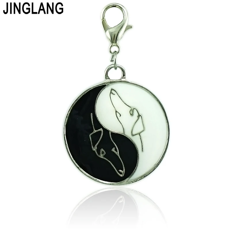 JINGLANG 12 шт./лот классическая застежка-лобстер Подвески эмаль Тай Чи с собаками DIY