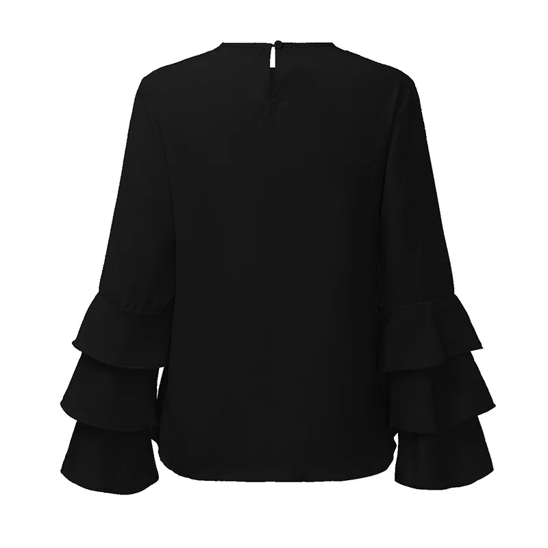 2017 Мода Оборками Блузки Женщины Весна Осень Новый Повседневная Синий Офис Леди