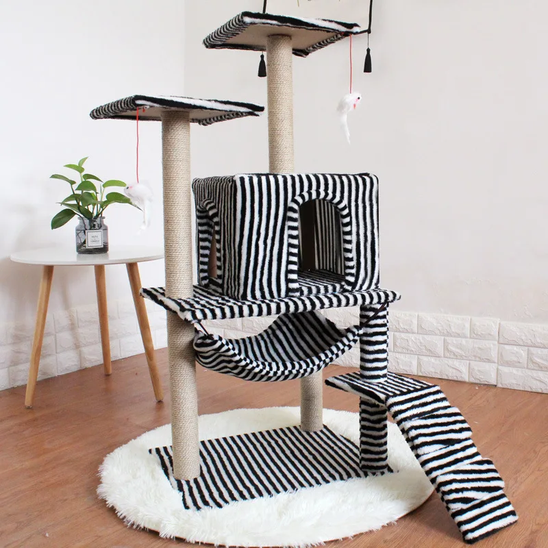

4 Cats Using Cat Bed Mat House Scratchers Toy Strong Load-bearing Floor Structure Cat Furniture Amusing Pet Supplies 115x48x42cm