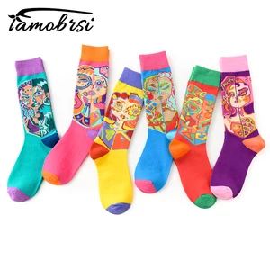 Носки мужские, для скейтборда, с рисунком маслом, короткие, сумасшедший, счастливый хлопок