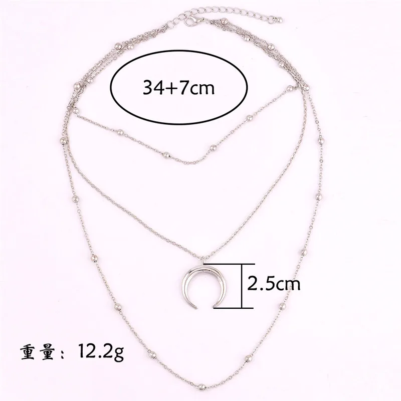 Fashion Metal Beads Chain Choker Necklace for Women Multilayer Moon Pendant Boho Beach Collar Jewelry Christmas Gift | Украшения и