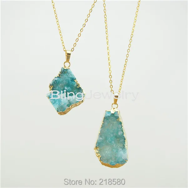 

SN-012 Blue Druzy Crytsal Cluster Pendant Necklace Gold or Silver