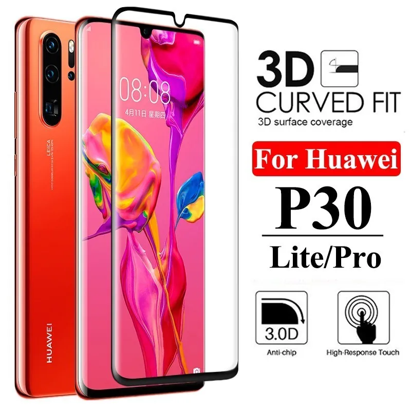 5D закаленное стекло для Huawei P30 Pro Полное покрытие Защитная пленка экрана с защитой