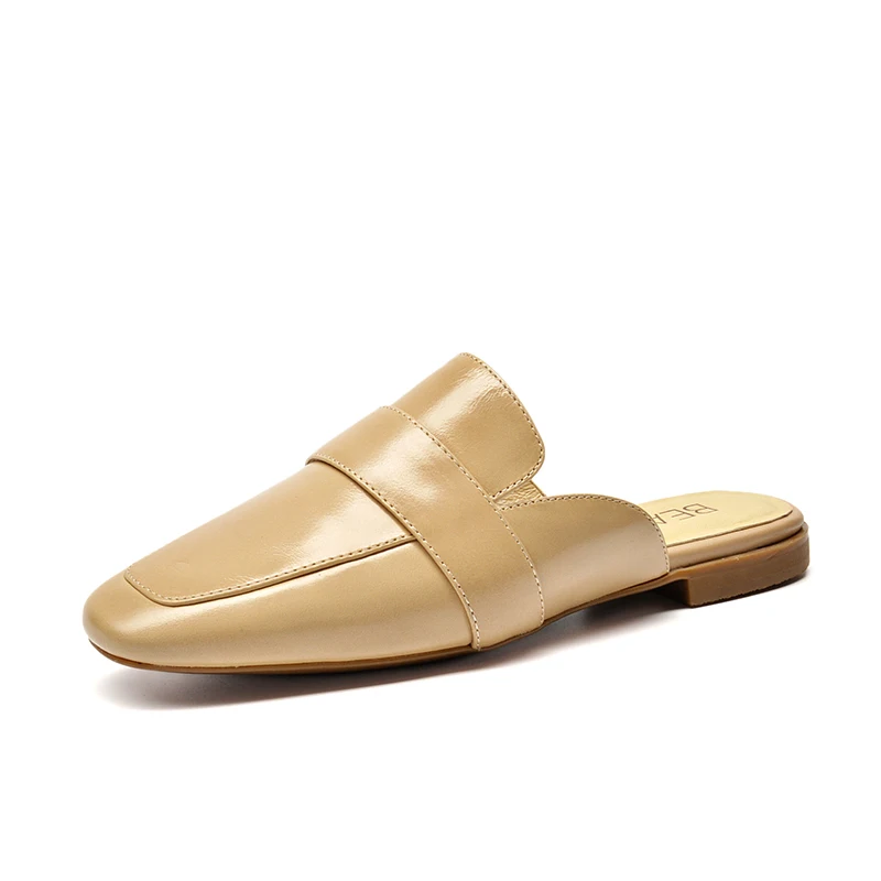 Light Brown BeauToday/женские туфли без задника из натуральной коровьей кожи с круглым носком и открытым каблуком; Лидирующий бренд; сезон весна-осень; женская обувь на плоской подошве; 36084 - Цвет: Light Brown