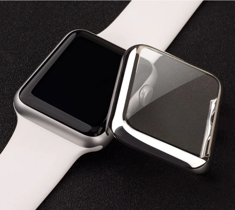 Чехол для Apple Watch, серия 3, 1, 2, 38 мм, 42 мм, покрытие из мягкого ТПУ, акрилового пластика, защитный чехол для экрана 2 в 1, розовое золото