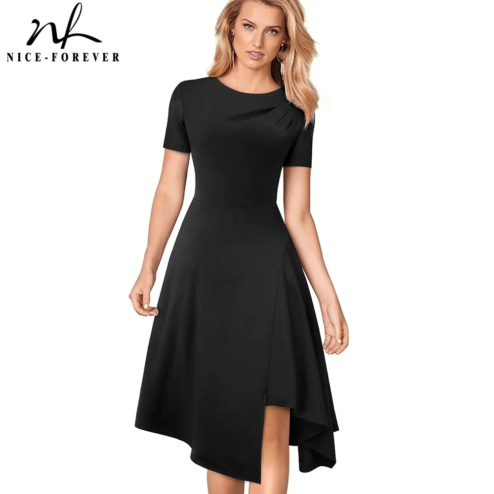 Хороший forever Элегантный чистый цвет круглый вырез Pinup асимметричный подол vestidos А