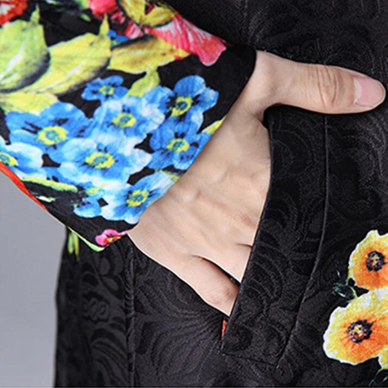 

2019 Women Autumn Winter Vintage Print Slim Embroidery Plus Size Cardigan Long coat Chinese National Style Trench Outerwear