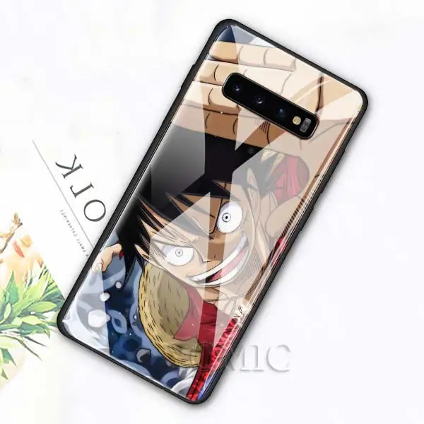001 Чехол из закаленного стекла для samsung Galaxy S10e S10 S8 S9 Plus Note 9 10 A50 A70, чехол для телефона с Аниме one piece Luffy Zoro, роскошное стекло - Цвет: 001