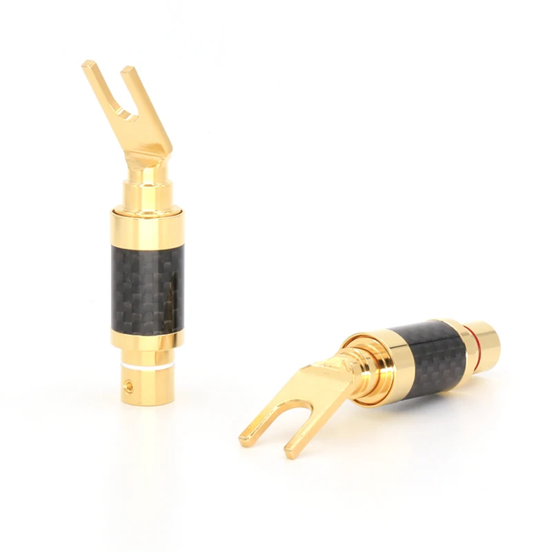 

4Pcs moonsaudio CF-201(G) carbon fiber 3U Gold Plated Y Spade with audio speaker cable spade