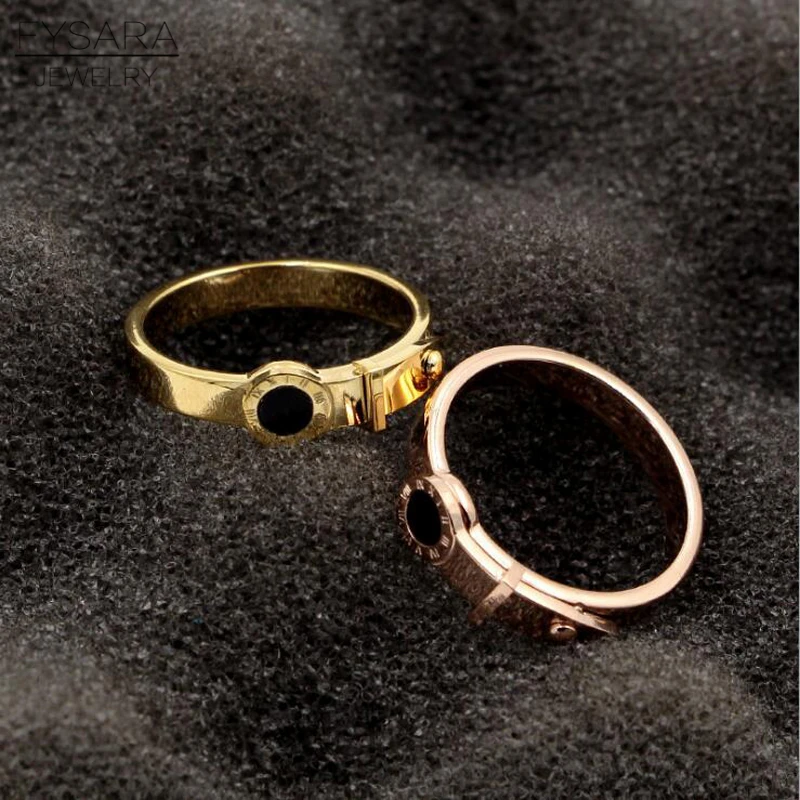 FYSARA Luxury Classic Roman Numerals Belt Finger Ring Black Round Rings For Women Men Stainless Steel Wedding Rivet Gift | Украшения и