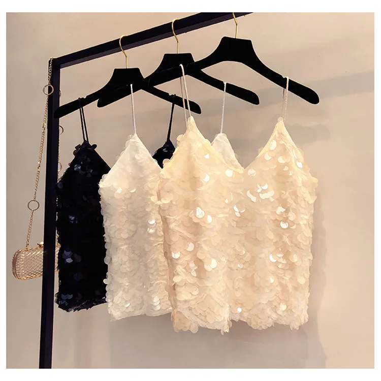 sexy club tank top bling shirt women gallus womens clothing lace female sequin off shoulder punk rock summer fashion | Женская одежда