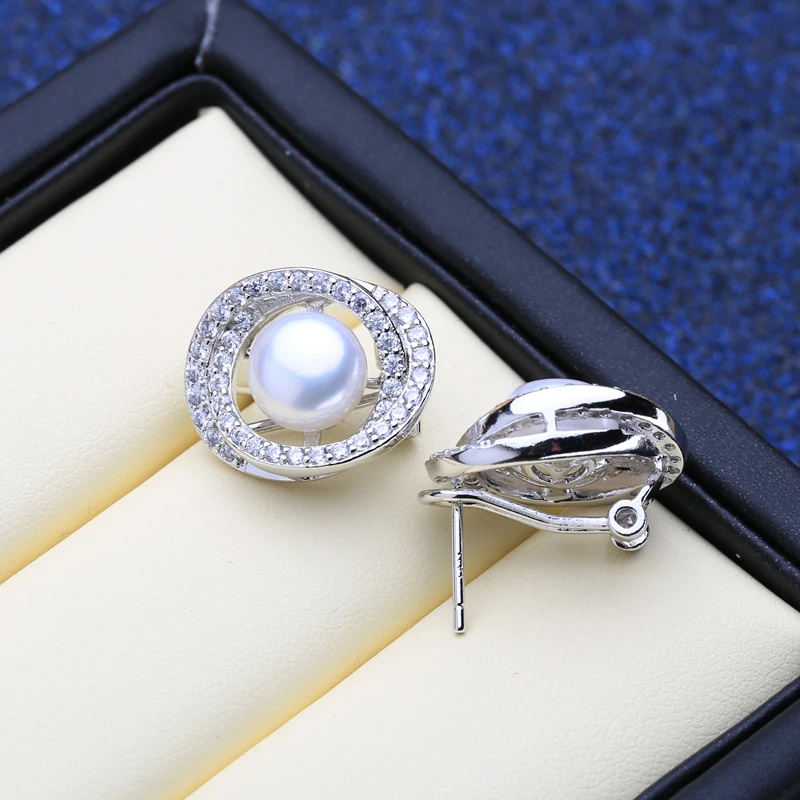 

FENASY Pearl Jewelry Natural Freshwater Pearl Earrings Big Size 925 Sterling Silver Stud Earrings Geometric Wedding Earrings