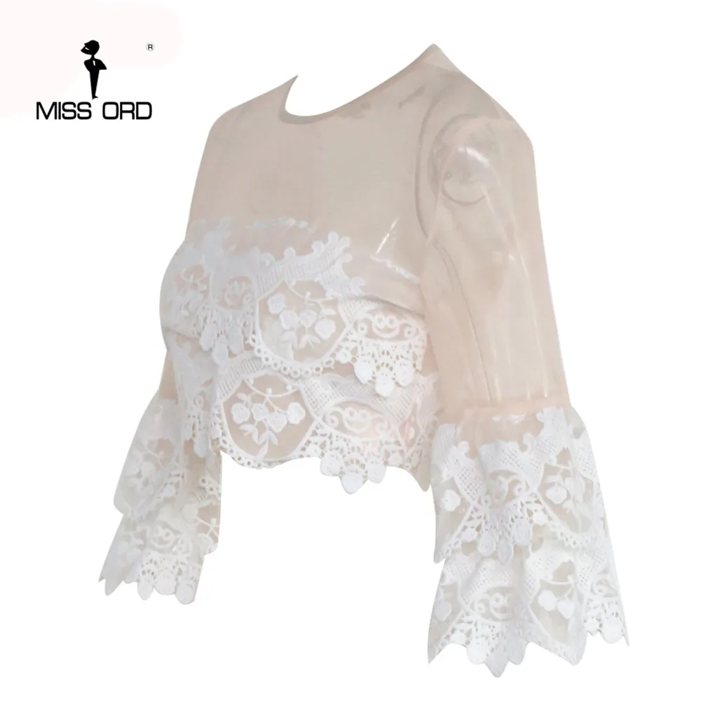 Missord 2020 Sexy O-neck long-sleeved Lace stitching tops FT4693 | Женская одежда