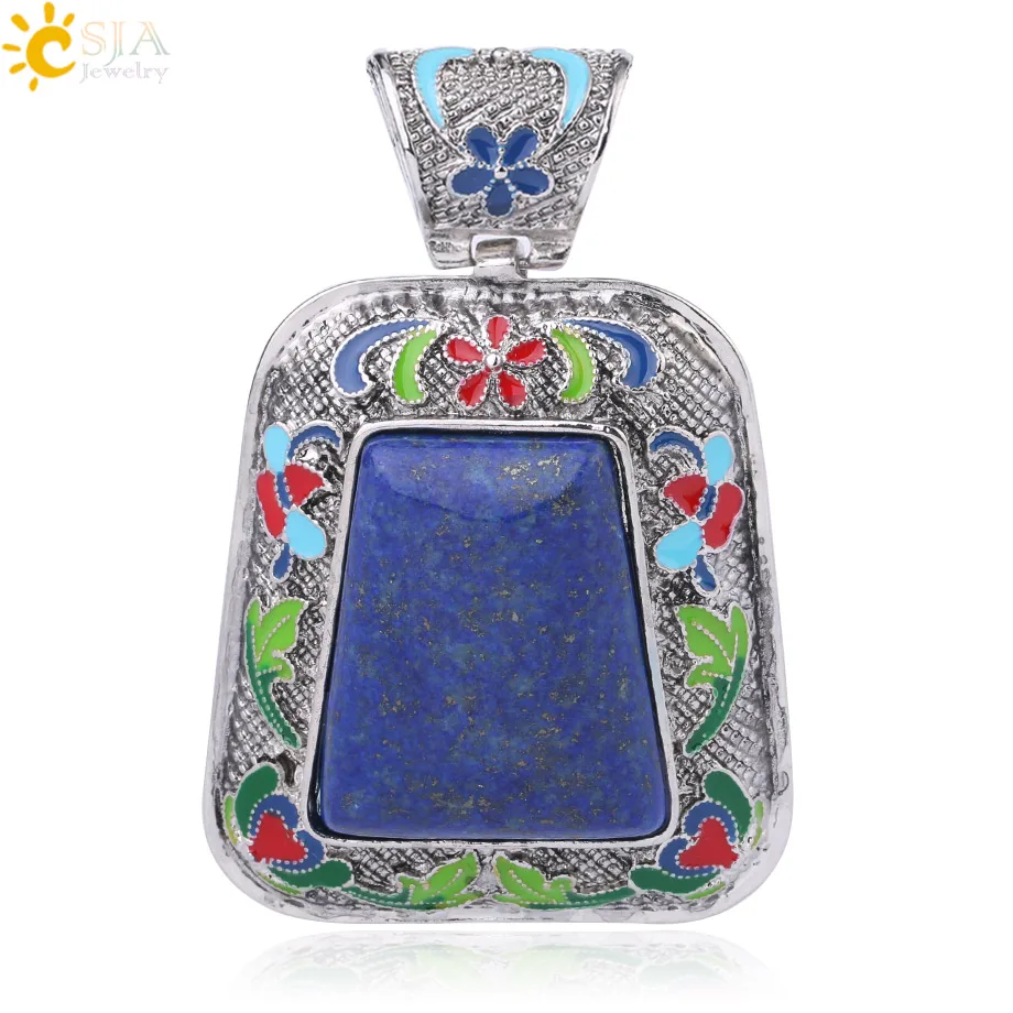 

CSJA Big Size Lapis Lazuli Natural Stone Pendant Men for Necklace Gem Semi-precious Jewelry Making Reiki Good Luck Healthy F991
