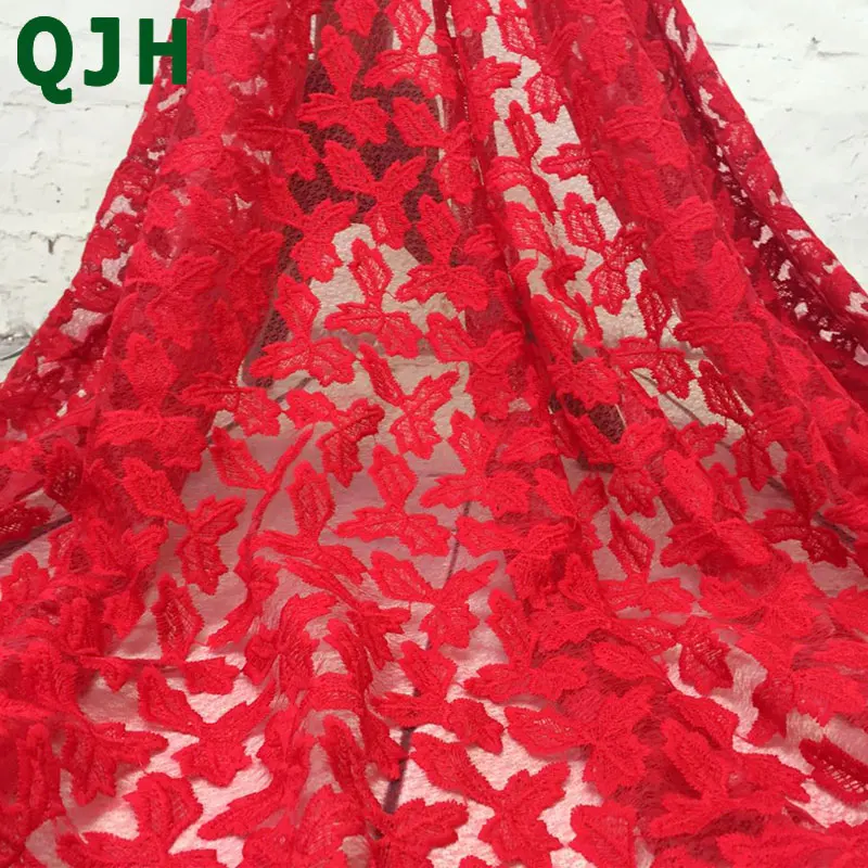 Новинка изысканная сетчатая вышивка QJH в виде листьев африканская кружевная