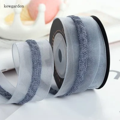 Светло-голубой Kewgarden сэндвич Вуаль ленты DIY брошь бантик для волос кружева Марля атласная лента " 1,5" 5/" вручную изготовленная лента упаковка Riband 5Y - Цвет: Светло-голубой
