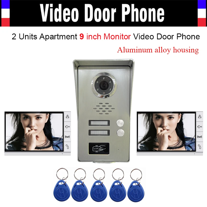Видеодомофон дверной звонок из алюминиевого сплава с монитором 9 дюймов 2 шт.|video