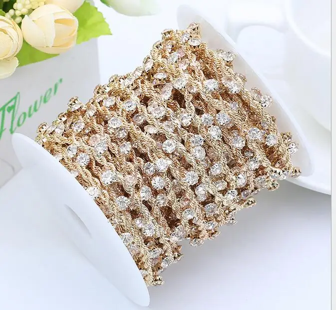 1 ярд блестящие стразы кристаллы серебро/золото ленточка с металлическим