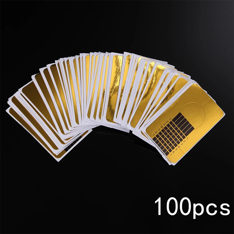 100pcs Monja, 100 шт., для дизайна ногтей, золотистая Форма для ногтей, акриловая кривая, УФ-гель, французские советы, руководство для наращивания, трафаретная наклейка, инструменты для укладки - Цвет: 100pcs