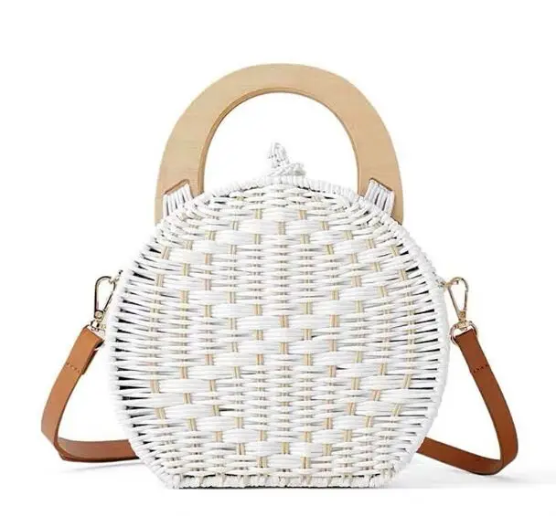 TangDe модные летние женские соломы ротанга сумки пляжная сумка - Цвет: White