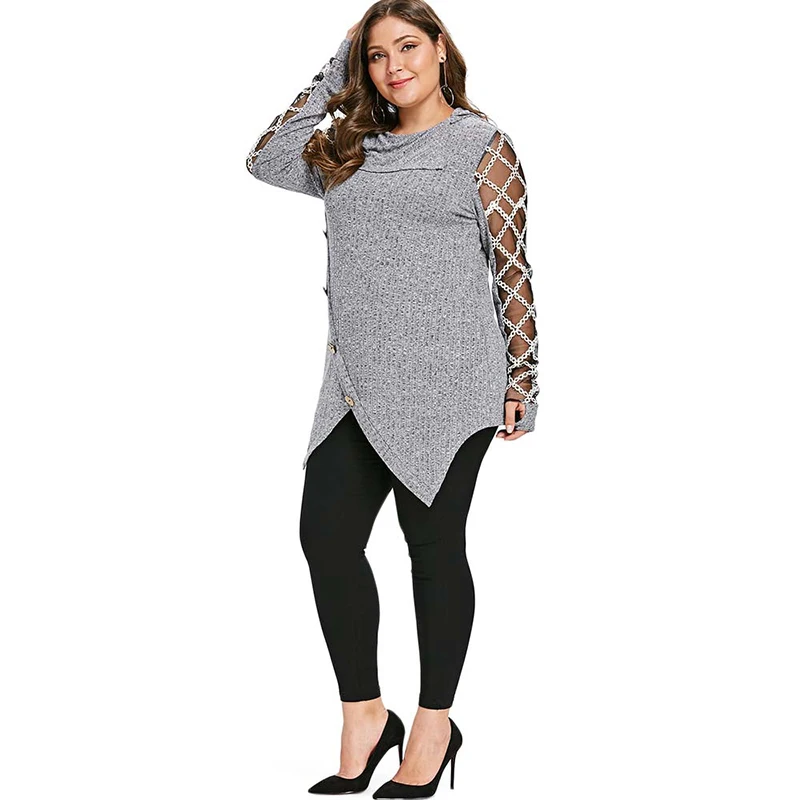 Плюс размера плюс 5XL-L ассиметричный сексуальный сетчатый кружевной вязаный свитер для женщин больше размера d джемпер туника пуловер вязаный пуловер женские топы